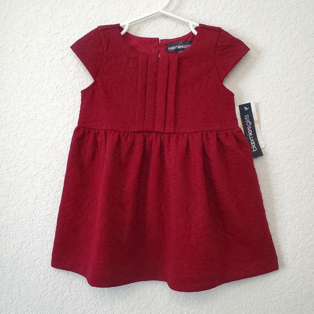 Bloomingdale's Bloomie's Girls Baby Burgundy Jacquard Party Dress 12 Months NWT